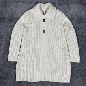 Chicos Cardigan Sweater Women's Medium Ivory‎ Long Chunky Knit Wool Blend